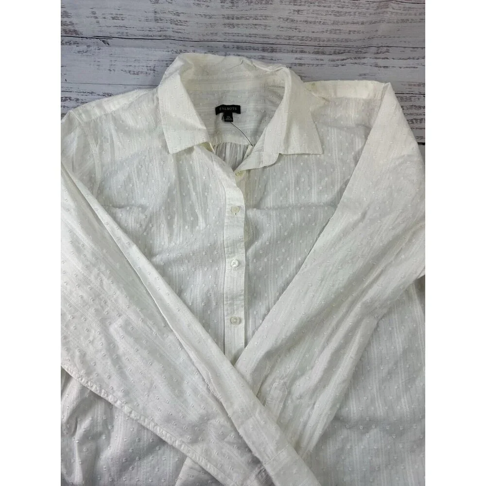 Talbots White Cotton Button Down Blouse Shirt Size XL Career Office Casual - Picture 8 of 14